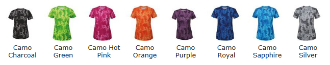 Hexoflage Female T Shirt Colour Chart
